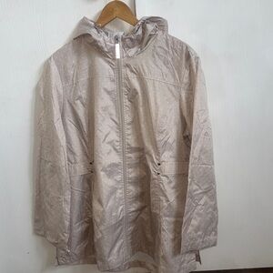 Jones of New York Beige Polka Dot Parka Hooded Jacket Wind Breaker Size XXL